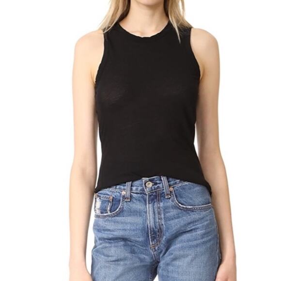 James Perse Womens sm/med Tank Top Black Cut Away Crew NWT - Picture 1 of 3